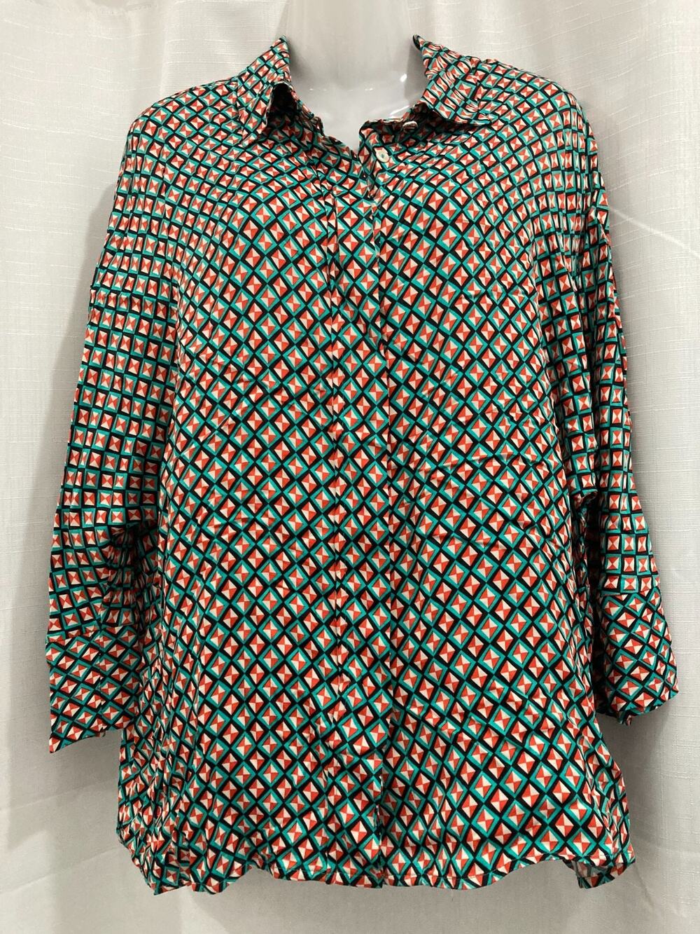 NWT Zara Join Life Geometric Diamond Print Viscose Button Up Blouse Sz M